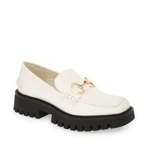 New Open Edit Square Toe Chunky Buckle Accent Platform Slip On Loafers K414